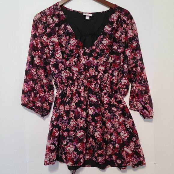 Ingrid& Isabel Tops - ISABEL MATERNITY - INGRID & ISABEL BURGUNDY FLORAL PRINT 3/4 SLEEVES SZ 2XL(18)